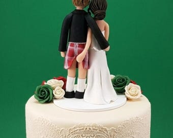 Bride & Groom Personalized Scottish Wedding Cake Topper - By MUDCARDS