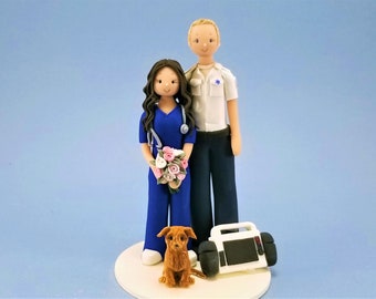 Nurse & Paramedic with a Dod Custom Made Wedding Cake Topper - By MUDCARDS