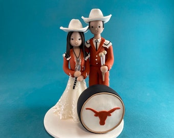 UT Austin wedding cake topper band members topper custom made bride and groom