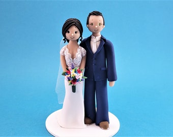 Traditional Bride & Groom Wedding Cake Topper - Customized By MUDCARDS