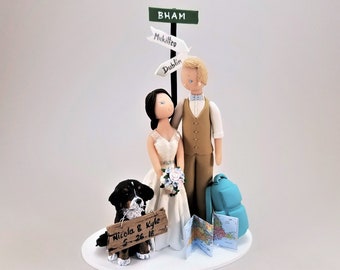 Bride & Groom Custom Made Travel Theme Wedding Cake Topper