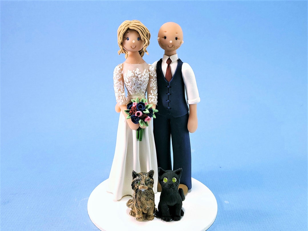 Bride & Groom With Cats Custom Made Wedding Cake Topper by MUDCARDS - Etsy