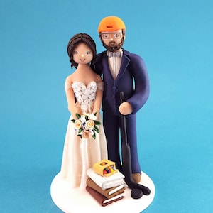 Teacher & Hockey Fan Personalized Bride and Groom Wedding Cake Topper - By MUDCARDS