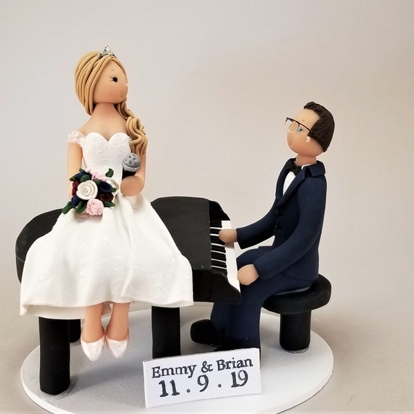 Pianist & Singer Wedding Cake Topper - Personalized By Mudcards