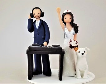 Nurse & DJ Personalized Wedding Cake Topper - By Mudcards