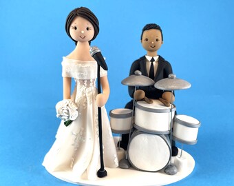 drummer and singer handmade wedding cake topper