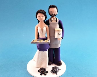 Chef & Baker Custom Made Bride and Groom Wedding Cake Topper - By MUDCARDS