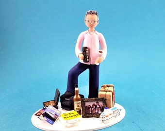 Single Male Figurine Customized Retirement Cake Topper - By MUDCARDS