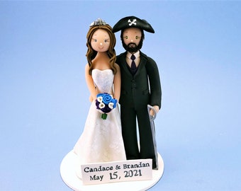 Bride & Groom Customized Pirate Wedding Cake Topper - By MUDCARDS