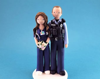 Police Officer & Nurse Customized Wedding Cake Topper - By MUDCARDS