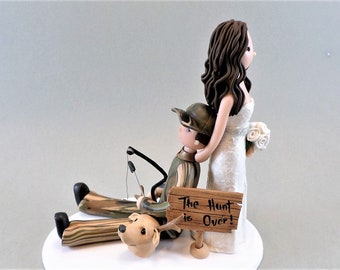 Bride Dragging Groom Customized Hunting Theme Wedding Cake Topper by MUDCARDS