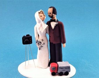 Truck Driver & Video Blogger Personalized Wedding Cake Topper - By MUDCARDS