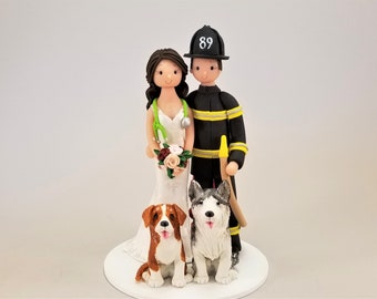 Firefighter & Nurse Wedding Cake Topper - Customized by MUDCARDS