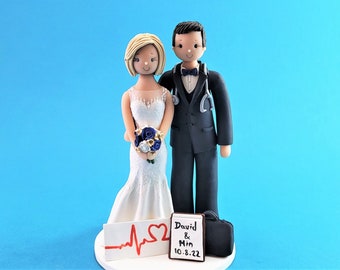 Bride & Groom Customized Cardiologist Wedding Cake Topper - By MUDCARDS
