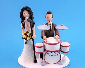 Singer & Drummer Personalized Wedding Cake Topper - By MUDCARDS