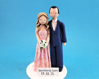 Bride & Groom Traditional Wedding Cake Topper - By MUDCARDS