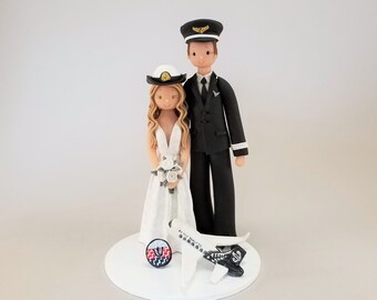 Pilot & Navy Officer Wedding Cake Topper - Customized by Mudcards