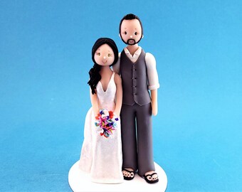 Bride & Groom Traditional Wedding Cake Topper - Custom Made By MUDCARDS