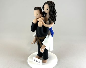 Custom wedding cake topper - jiu jitsu bride and groom handmade wedding figurines