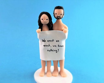 Couple Wrapped in a Towel Personalized Bride & Groom Wedding Cake Topper - By MUDCARDS