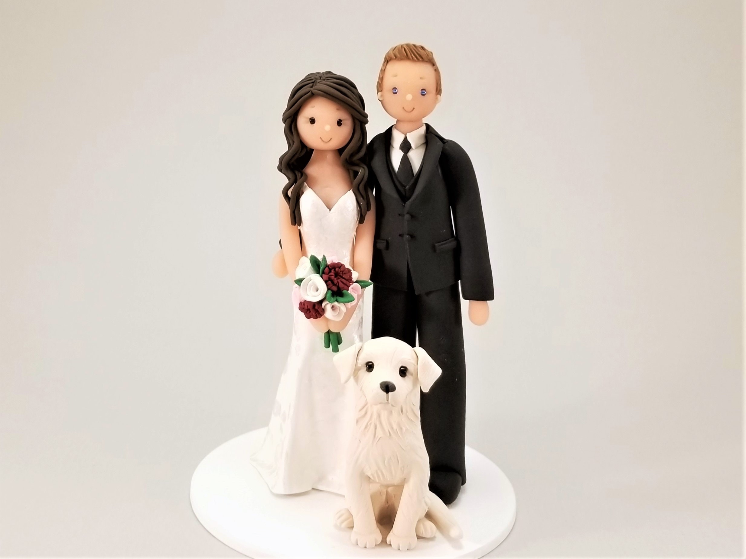 Bride & Groom With a Dog Custom Made Wedding Cake Topper by MUDCARDS - Etsy