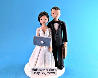 Computer Programmer & Lawyer Personalized Bride and Groom Wedding Cake Topper - By MUDCARDS