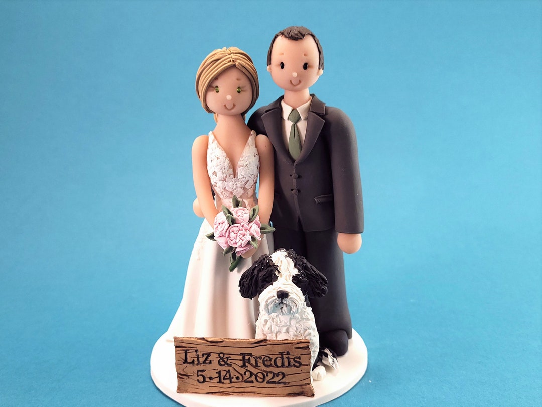 Bride & Groom With a Dog Custom Handmade Wedding Cake Topper by ...