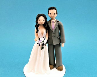 Traditional Bride & Groom Wedding Cake Topper - Customized By MUDCARDS