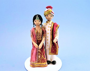 Traditional Ethnic Bride & Groom Wedding Cake Topper - By MUDCARDS