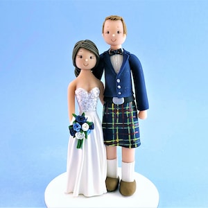 Bride & Groom Custom Handmade Scottish Wedding Cake Topper - By MUDCARDS