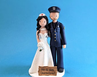 Handcuffed Police Officer & Nuse Custom Made Wedding Cake Topper - By MUDCARDS