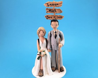 Bride & Groom Custom Handmade Hiking Theme Wedding Cake Topper - By MUDCARDS