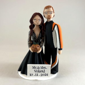 custom Halloween wedding cake topper - bride and groom personalized figurines