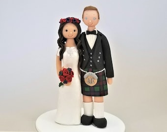 Groom in Kilt & Bride in Wedding Dress Cake Topper 15cm Tall XCP005GR-XCP002BR 