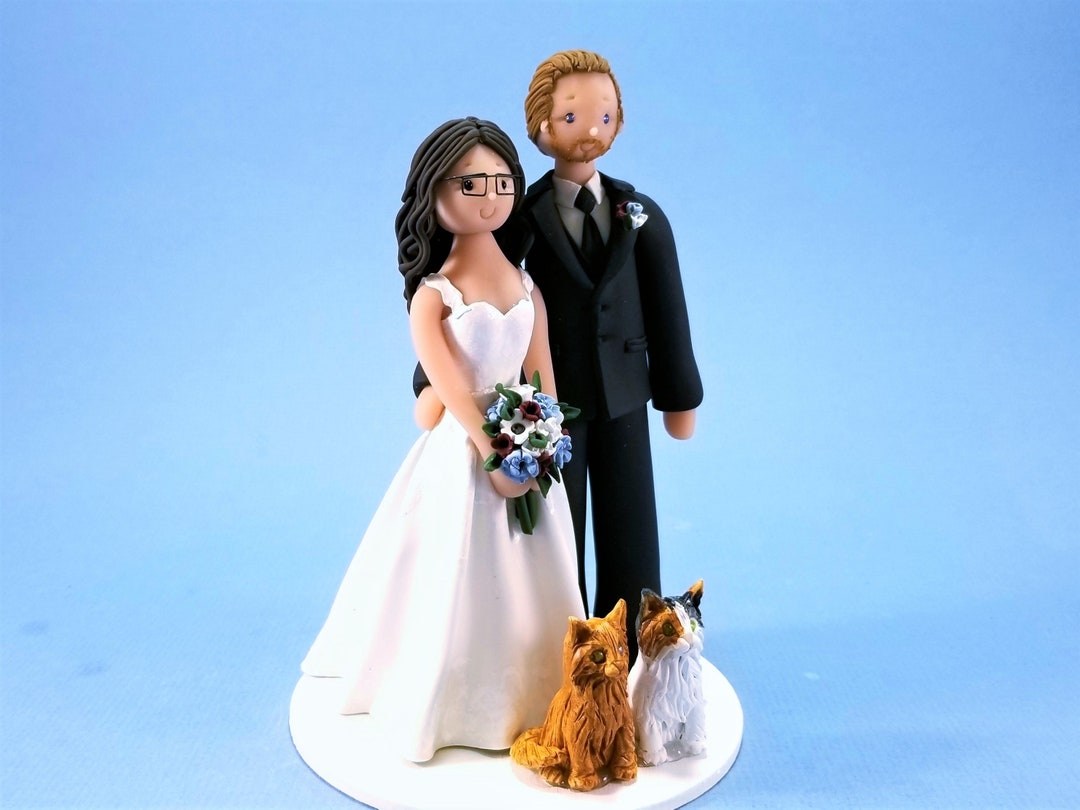 Bride & Groom With Cats Custom Made Wedding Cake Topper - by MUDCARDS ...