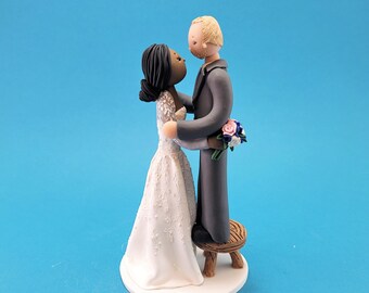 Tall Bride & Short Groom Customized Wedding Cake Topper - By MUDCARDS