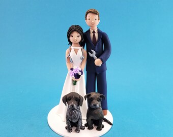 Doctor & Mechanic with Dogs Personalized Wedding Cake Topper - By MUDCARDS