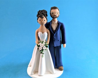 Bride & Groom Custom Traditional Wedding Cake Topper - By MUDCARDS