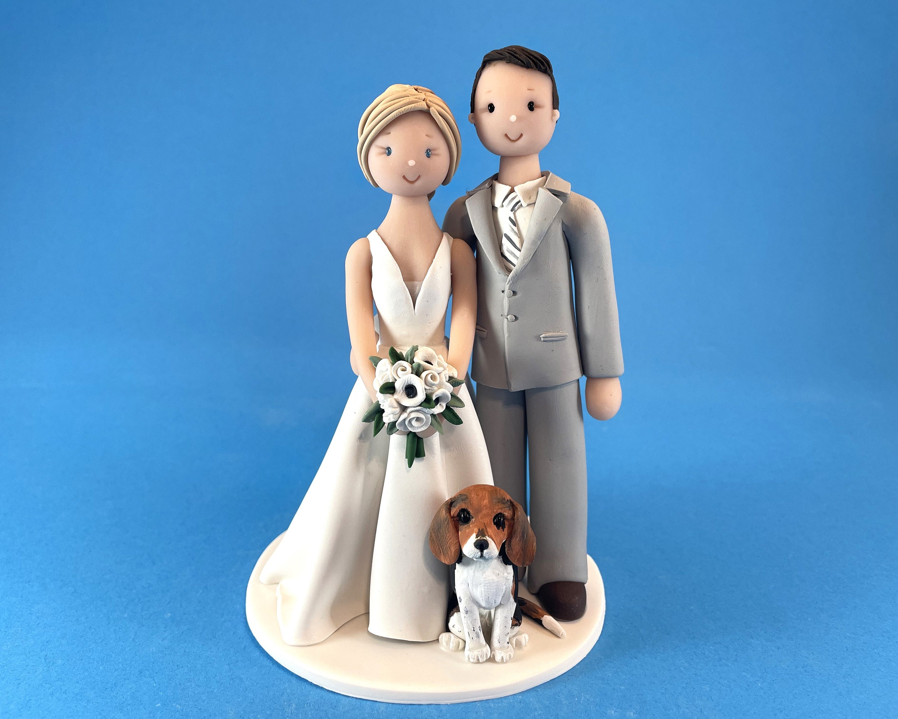 Custom Wedding Cake Topper - Bride and Groom With Dog Handmade ...