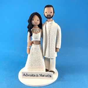 Indian bride and groom cake topper, custom bride and groom in Indian attire wedding topper