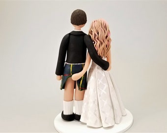 Bride & Groom Custom Made Scottish Wedding Cake Topper By MUDCARDS