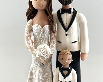 Custom Wedding Cake Topper: Bride, Groom & Child Figurine