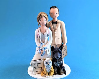 Doctor & Lawyer with Pets Personalized Wedding Cake Topper - By MUDCARDS
