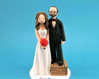 Bride & Short Groom Customized Wedding Cake Topper - By MUDCARDS