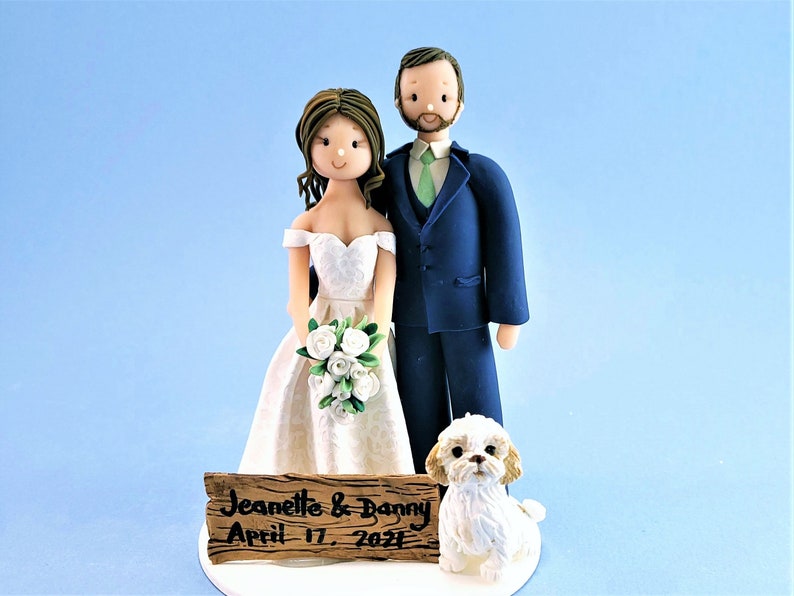 Bride & Groom With a Dog Custom Handmade Wedding Cake Topper - Etsy