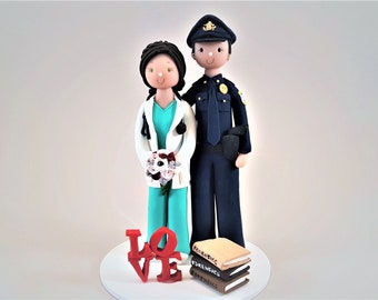 Police Officer & Doctor Personalized LOVE Cake Topper by MUDCARDS