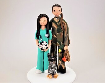 Nurse & Hunter Custom Made Wedding Cake Topper - by MUDCARDS