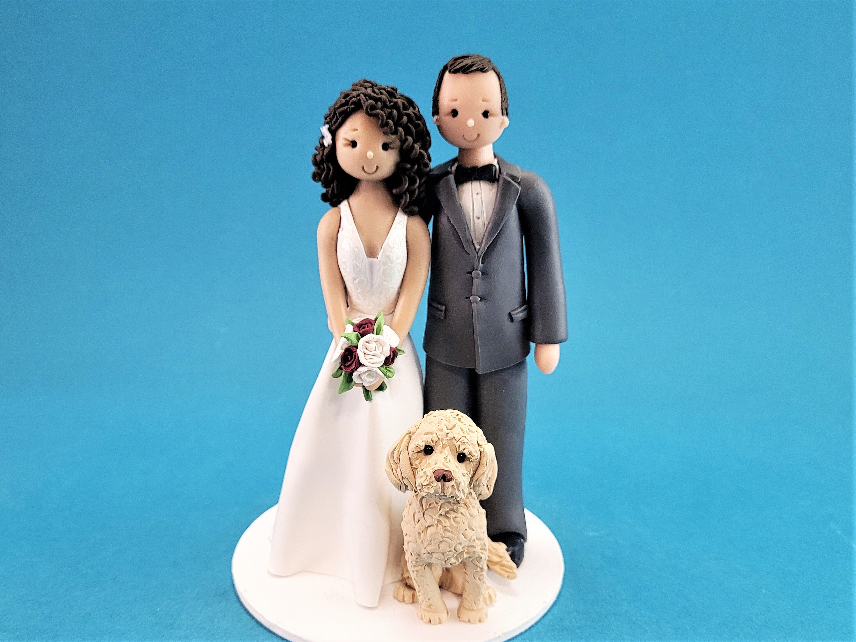 Personalized Bride Groom Cake Topper,Bridal Wedding Gift with Name and dogs  6'' 