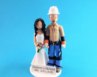 Bride & Groom Customized Lineman's Wedding Cake Topper - By MUDCARDS
