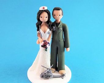 Nurse & Helicopter Pilot Personalized Wedding Cake Topper - By MUDCARDS